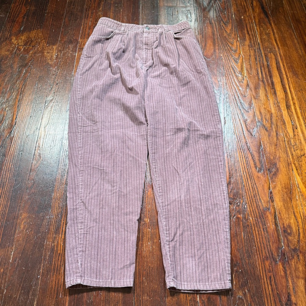 Vintage 90s Levis Corduroy Pants Womens 16 Mauve Pinstripe Pleated Tapered Leg